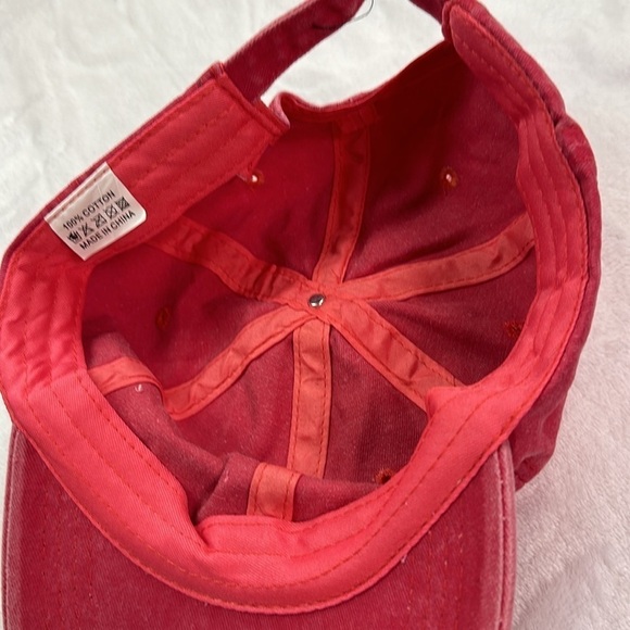 Washout Red Cotton Womens Graphic Heart Cloth Back w/Buckle Baseball Cap - Picture 4 of 6